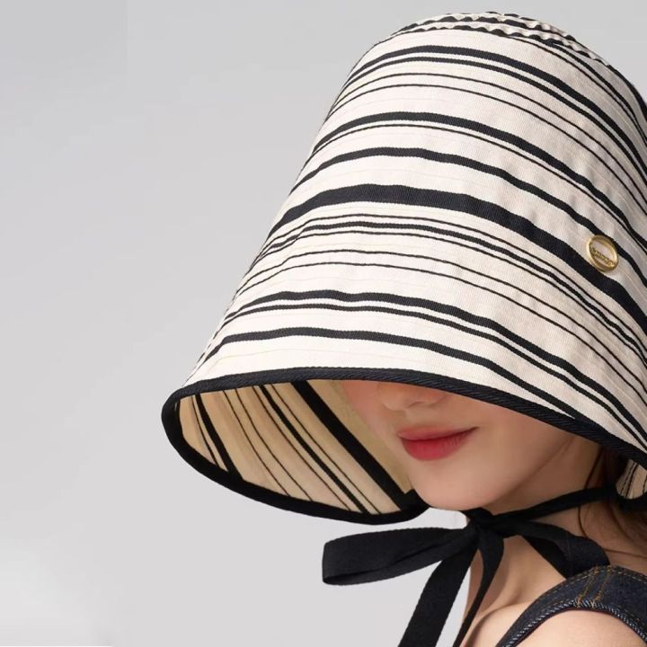 Fashion%20Ribbon%20Women%20Striped%20Fisherman%20Hat%20Solid%20Color%20Foldable%20Summer%20Sun%20Hat%20Wide%20Brim%20Breathable%20Bucket%20Hat%20Camping%20-%20Image%205