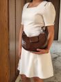Ampersand Women’s Glossy PU Leather Saddle Bag with Dual Straps & Zipper Closure – Style 7702 bag for women. 