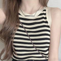 Summer Korean Stripe Knitted Tank Top Women Round Neck Sleeveless Slim Camisole Cuilei. 