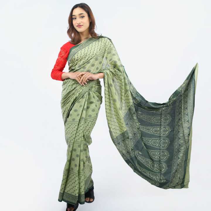 Green%20Cotton%20Flower%20Printed%20Saree%20For%20Women%20-%20Image%203