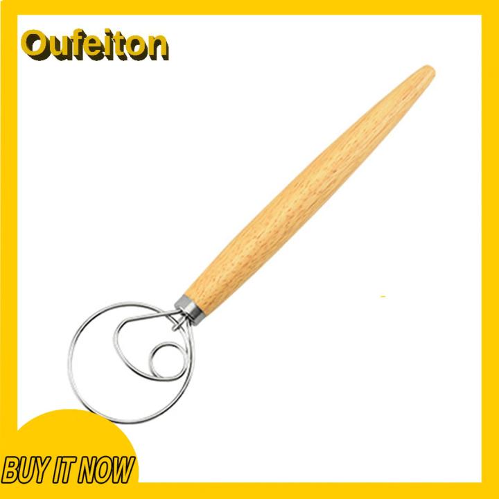 Oufeiton Baking Tool Egg Beater Premium Stainless Steel Danish Dough Whisk with Oak Handle Ideal for Baking Mixing Kitchen Baking for Perfect
