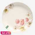 White/Pink Milda Plastic  Dining Plate Flower Printed 10Inch Set of 6. 
