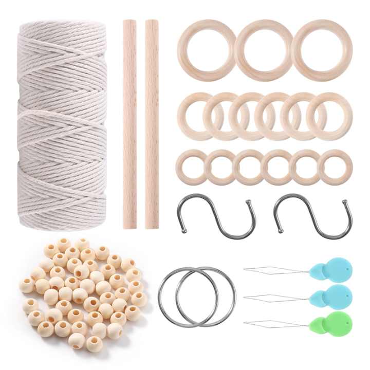 Macrame Rods Macrame Cotton Cord 3mm with Macrame Beads Wooden Rope Wooden Rod with ...