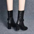 Fashion boots 2024 Spring/Autumn/Winter new pointed side zipper retro women's bow for comfortable and versatile mid length boots. 