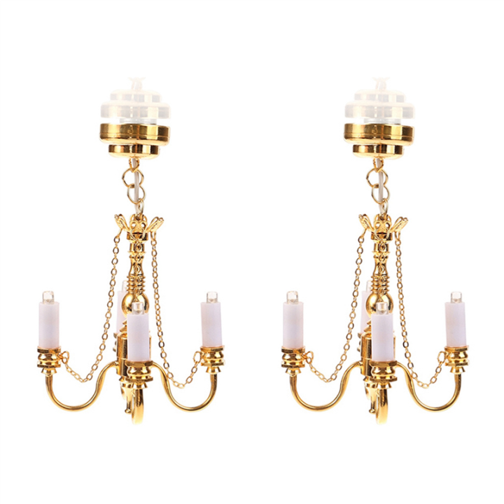 fasdaga 2X 1:12 Mini 4 Arm Ceiling Lamp Chandelier LED Lamp Wall Light Model Home Decor Decoration