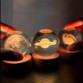 3D Galaxy Crystal Ball lamp Night Light With Wooden Base Moon, Saturn, Galaxy. 