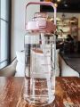 2L Large Capacity Water Bottle With Straw And Scale Gradient Color Sports And Fitness Motivational Water Bottle. 