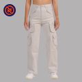 Nepster Beige High Rise Premium Straight Cotton Cargo Box Pants For Women. 