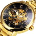Men's Skeleton Watch Classic Roman Numeral Steampunk Mechanical Watch Hand-Wind Mens Watches. 
