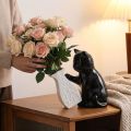 Creative Ceramic Cat Pushing Vase Cat Statue Handmade Kitten with Tilted Flower Vase Unique Decorative Vase Flower Arrangement. 