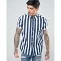 Soft Cotton Linning Print Half Shirt For Men - White With Blue Linning | Fashion Linning Print Half Shirt For Men. 
