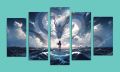 Fantasy White Dragon Ocean Wall Art Printed Canvas– 5 Pcs Set. 