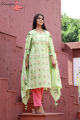 Aamayra Fashion House Lawn Green Flower Printed Kurti With Pink Pant And Shawl Set For Women. 