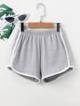 Girls Elastic Waist Contrast Binding Shorts-Light Grey. 