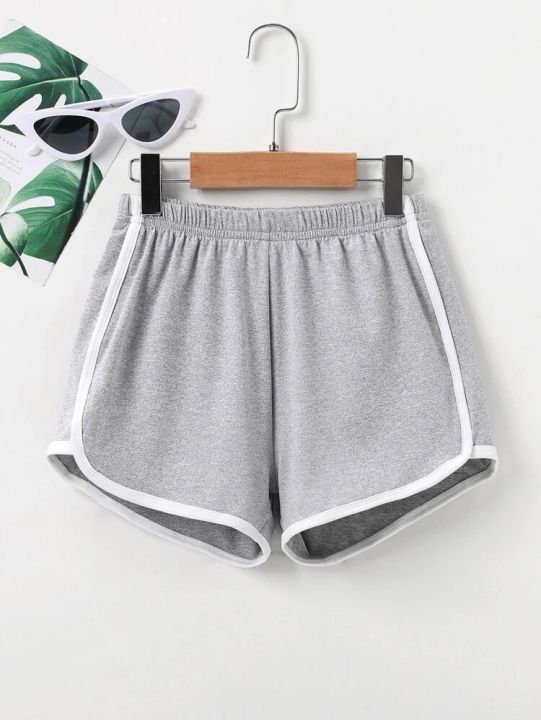 Girls%20Elastic%20Waist%20Contrast%20Binding%20Shorts-Light%20Grey%20-%20Image%208