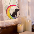 Moon Dog Painted Stained Glass Panels Suncatchers, Acrylic Window Wall Hanging Ornament for Bedroom Living Room Balcony Easy to Use. 