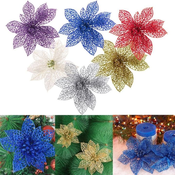 10pcs%206"%20Fashion%20Wedding%20Birthday%20Glitter%20Hollow%20Christmas%20Flowers%20Xmas%20Tree%20Decorations%20-%20Image%204