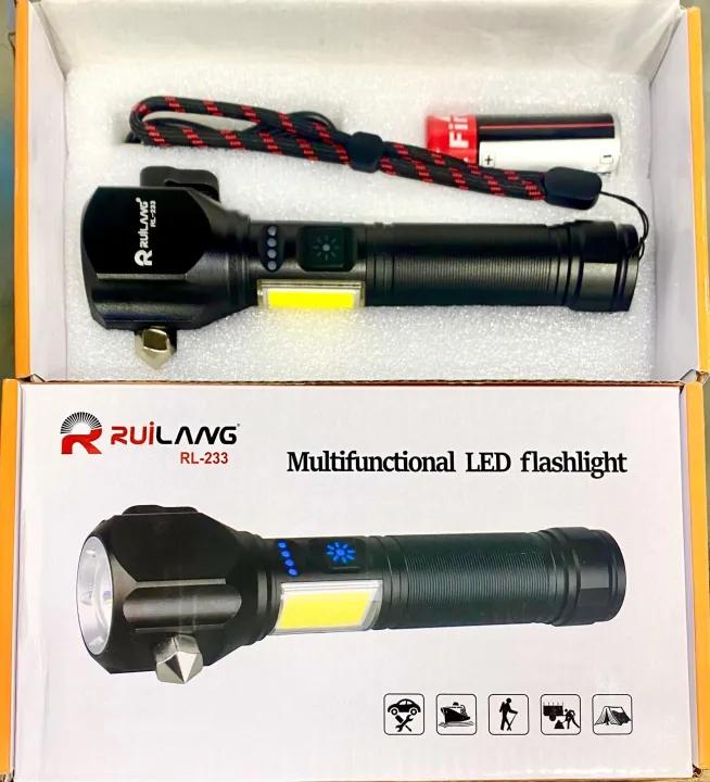 Ruilang%20Rl-233%20Multifunctional%20LED%20Flashlight%20Telescopic%20High%20Range%20Zoom%20Torchlight%20Hammer%20Torch%20Camping%20Light%20With%20Outdoor%20Tools%20Function%20Hammer%20Cutter%20Glass%20Breaker%20Magnet%20Powerbank%20-%20Image%202