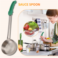 Pizza Spread Sauce Ladle Rubber Handle Flat Bottom Kitchen Cooking Spoon Stainless Steel Measuring Stir Soup Spoon -4 Oz. 