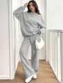 Inner Fleece Hoodie And Straight Trouser Set For Women. 