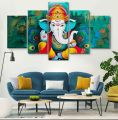 5 Panel Beautiful Ganesh Canvas Painting Posters. 