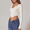 Cross-border European and American T-shirts, female hotties, long-sleeved short skinny tops, sexy waistless milk silk base shirts, high-end sense. 