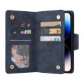 Leather Hybrid Zippered Back Wallet Phone Case Cover With Wrist Strap For iPhone 15 14 13 Pro Max 12 11. 