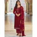 Maroon Satin Georgette Ladies Unstitched Partywear Kurta Surwal Piece. 