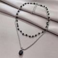 【Fresh designs】Sweet Cool Spice Girl Double Layer Stacked Wearing Style Chain Women's Design Sense Light Luxury Black Zircon Necklace Trendy Necklace. 