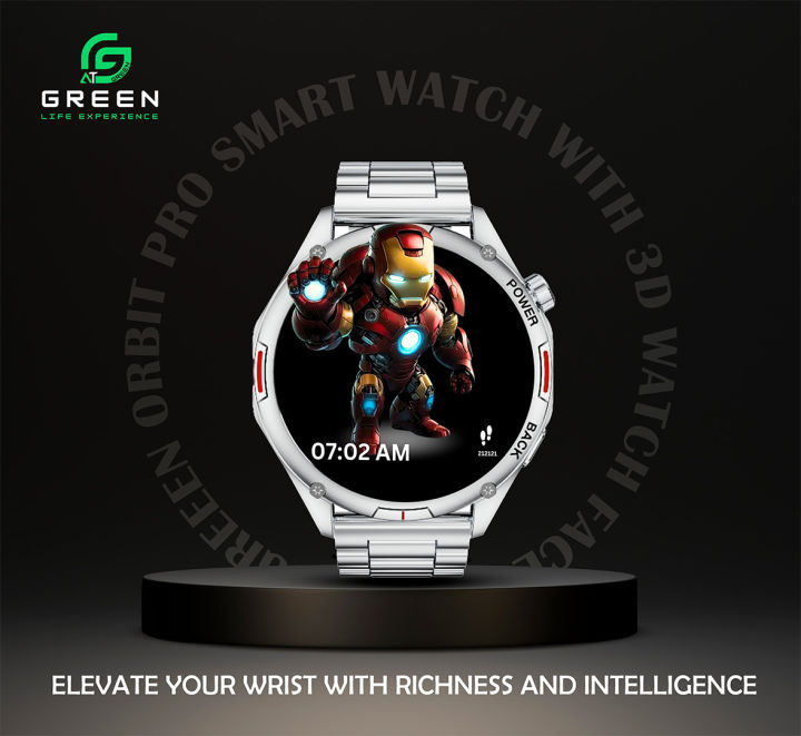 Green%20Orbit%20Pro%20Luxury%20Smart%20Watch%20%7C%201.43"%20AMOLED%20Display%20%7C%20Metallic%20Body%20With%20Stainless%20Steel%20&%20Leather%20Strap%20%7C%203D%20Watch%20Faces%20%20%7C%20BT%20Calling%20%7C%20IP68%20Water%20Resistance%20%7C%20178%20Sports%20Modes%20%7C%20BT%20V5.2%20%7C%20270mAh%20Battery%20%7C%2020%20Days%20Standby%20%7C%20AOD%20%7C%201%20Year%20Warranty%20-%20Image%207