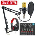 3-in-1 Podcasting Kit: Condenser Microphone, Headphones, Sound Card. 