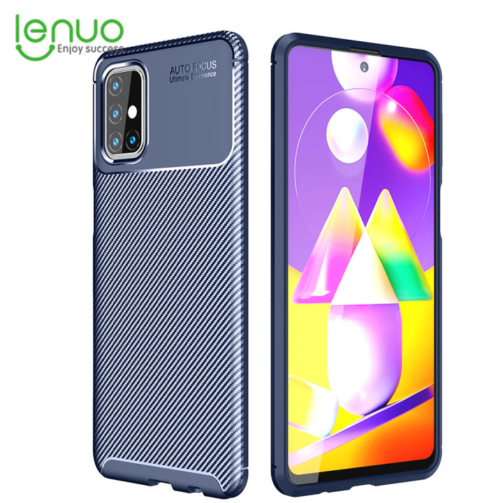 Lenuo for Samsung Galaxy M31s Case Silicone Matte Carbon Fiber Back Cover