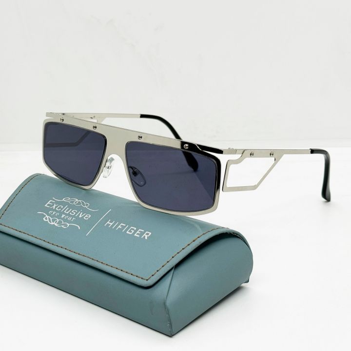 New Elegant Black Rectangle Men Sunglasses with Silver Frame and Gradient Lens - Fashion Eyewear Accessory