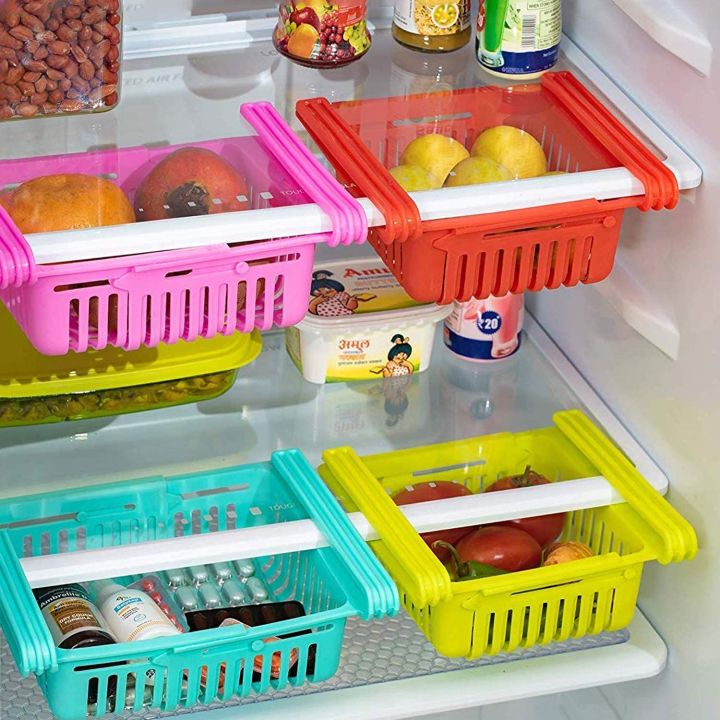 1Pcs Refrigerator Expandable Space Saver Adjustable Storage Baske Organizer Tray Box