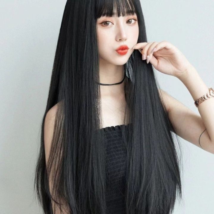 South%20Korea%20wig%20female%20black%20long%20hair%20soft%20girl%20realistic%20wig%20Japanese%20internet%20celebrity%20air%20bangs%20temperament%20face%20repair%20wigs%20-%20Image%202