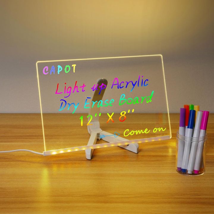 Glow Message LED Board | Light-Up Acrylic Writing Tablet | 3D LED Dry Erase Sign with Stand for Notes, Art & Display