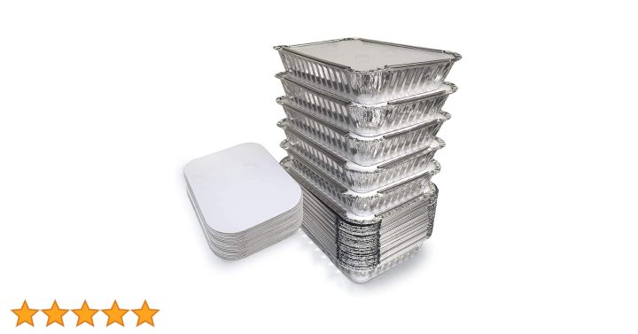 MJ 90 Pieces of Packing Food Storage Disposable Aluminum Foil / Container / Containers with Lid for Takeaway Size 450 ml New
