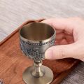 4X Classical Metal Wine Cup Handmade Small Goblet Household Copper Wine Glass Carving Pattern. 