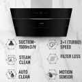 FABER BOLT FL SW SC BK 90cm 1500m3/hr Ductless Auto Clean Wall Mounted Chimney with Touch Control Panel (Black). 