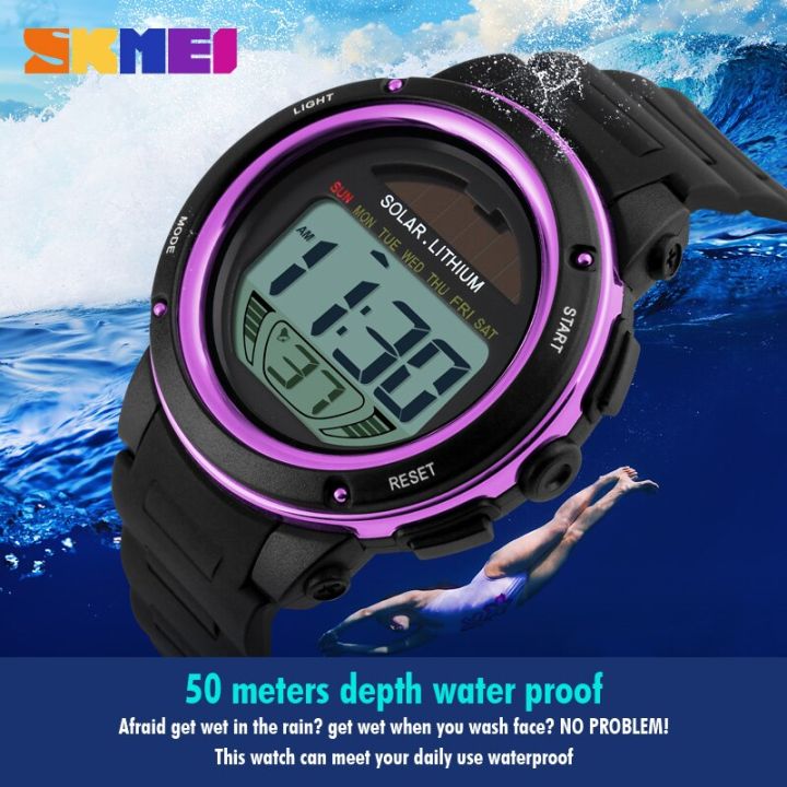 SKMEI 1096 Small Dial Solar Powered Digital Chronograph Sporty Watch - Purple