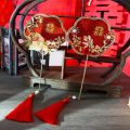 Hand Bouquets Chinese Style Mini Chinese Fan with Pendant Handheld Bridal Group Fan Vintage Ancient Chinese Silk Fan Chinese Wedding. 