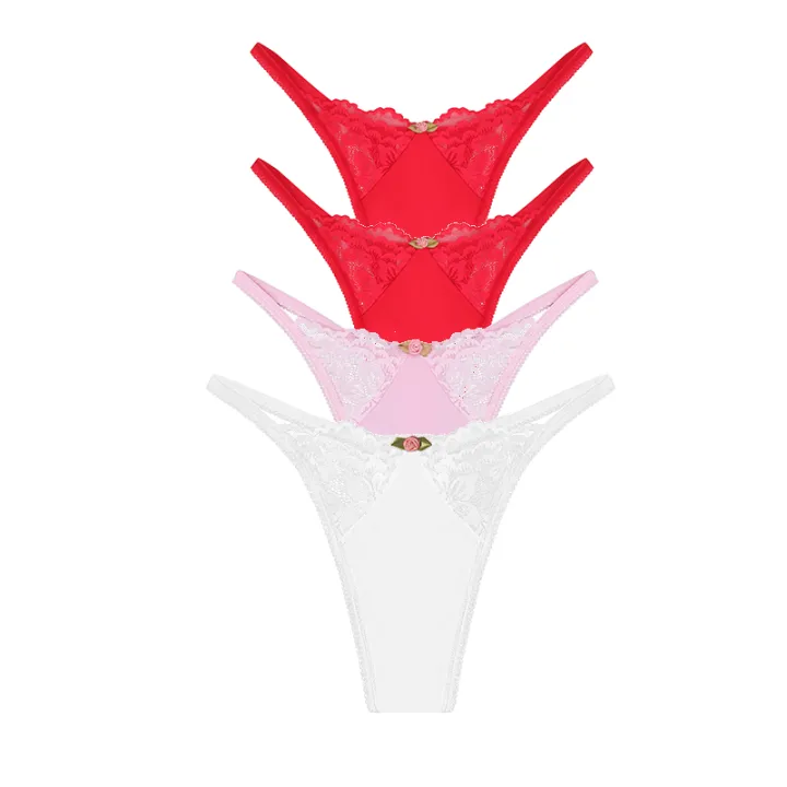 4pcs/Set Multi Color Women G-string Low Rise Perspective Floral Female ...