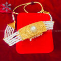 Pure Gold Plated Choker Moti Necklace With White Stones For Women. 
