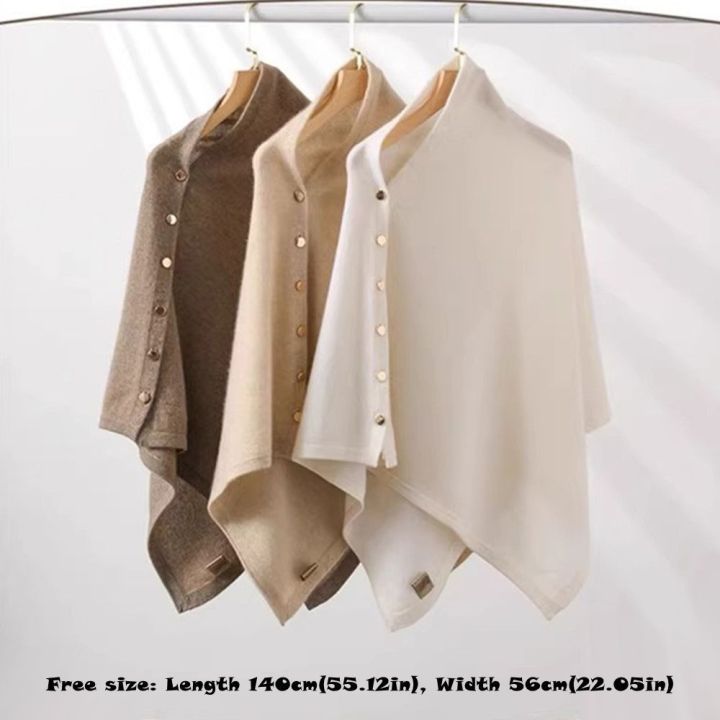 New%20with%20Button%20Pashmina%20Shawl%20Thick%20Warm%20Knitted%20Thick%20Warm%20Poncho%20Irregular%20Casual%20Shoulder%20Top%20Autumn%20Winter%20-%20Image%202