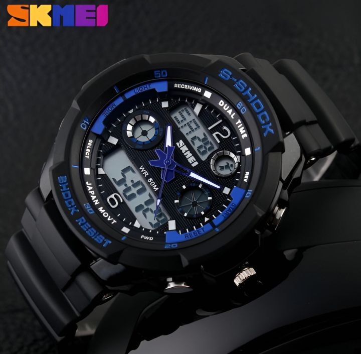 SKMEI%200931%20Sports%20Fashion%20Outdoor%20Military%20Digital%20Dual%20Display%20Alarm%20LED%20Waterproof%20Watches%20for%20Men%20-%20Black%20Blue%20-%20Image%203
