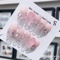 Pink Handmade Nails Korean Luxury Charm Bow Design Reusable Adhesive False Nails Full Cover Long Coffin Acrylic Nail Tips. 