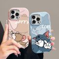 Cat and Mouse Graffiti Phone Case Compatible for IPhone 7Plus 15 11 12 14 13 Pro Max 8 7 Plus XR X XS Max Couples Plating Metal Lens Soft Cover. 