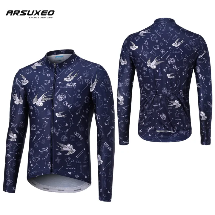 HOT%20ARSUXEO%20Men's%20Cycling%20Jersey%20Long%20Sleeve%20Bicycle%20Slim%20Fit%20MTB%20Cyling%20Shirt%20Mountain%20Bike%20Zipper%20Pocket%20Reflective%20Bicycle%20Shirt%20-%20Image%203