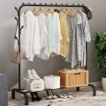 Metal Clothes Hanger Single Pole Drying Clothes Rack Indoor Outdoor Bedroom Storage (110x40x150cm, Black). 