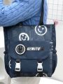 Kemitu Black Tote Bag With Newspaper Print And Buckle Closure -Trendy Shoulder Bag For Daily Use. 